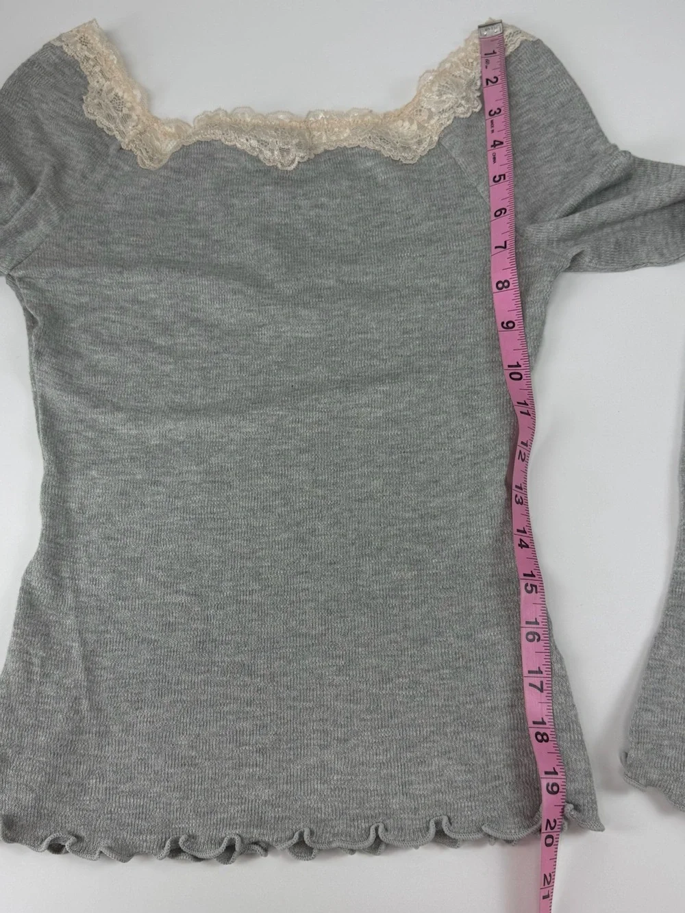 Free People Shirt Womens Small Gray Oh My Darling Long Sleeve Top Lace Trim NWT